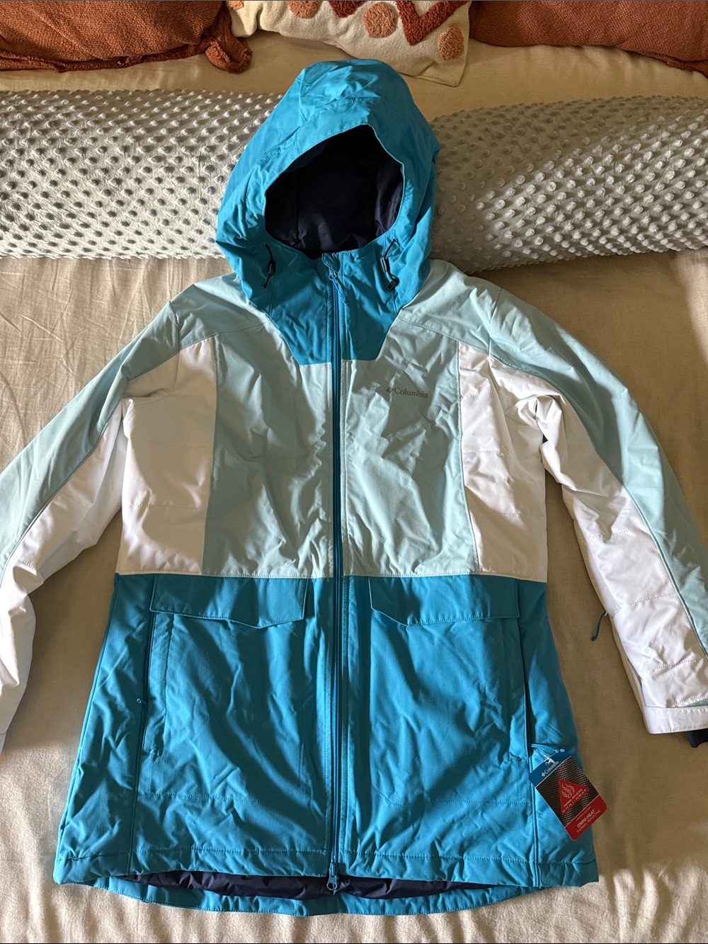 Columbia Blue & White Colorblock Ski Jacket with Hood
